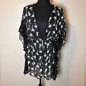 Flamingo & Pineapple swim cover up kimono